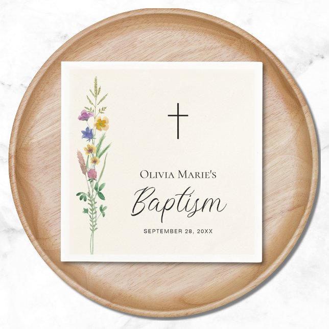 Serviette En Papier Baptême Fleur sauvage rustique (Créateur téléchargé)