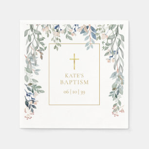 Serviette En Papier Baptême Fleurs Verdure