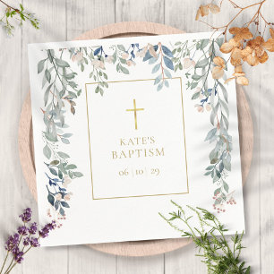Serviette En Papier Baptême Fleurs Verdure