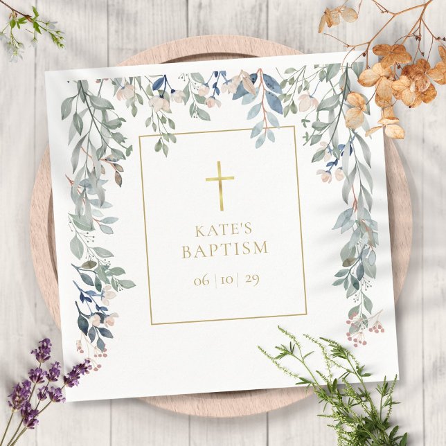Serviette En Papier Baptême Fleurs Verdure (Créateur téléchargé)