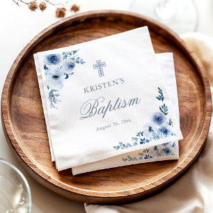 Serviette En Papier Baptême floral bleu Dusty Baptême