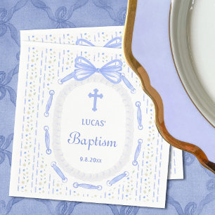 Serviette En Papier Baptême floral de la structure en ruban bleu