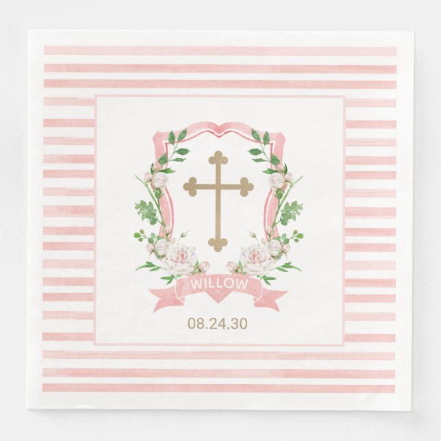 Serviette En Papier Baptême Floral Rougeur (Devant)