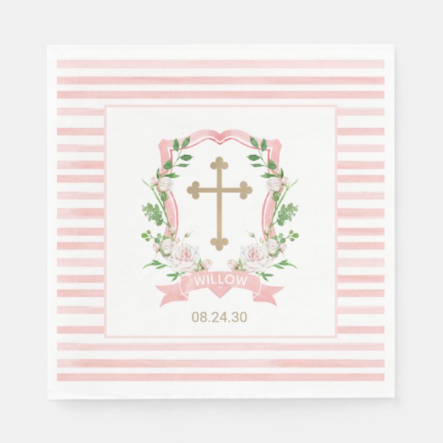 Serviette En Papier Baptême Floral Rougeur (Devant)
