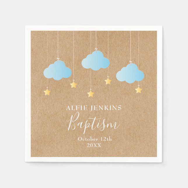 Serviette En Papier Baptême Garçon Rustique Célébration Étoiles Brilla (Devant)