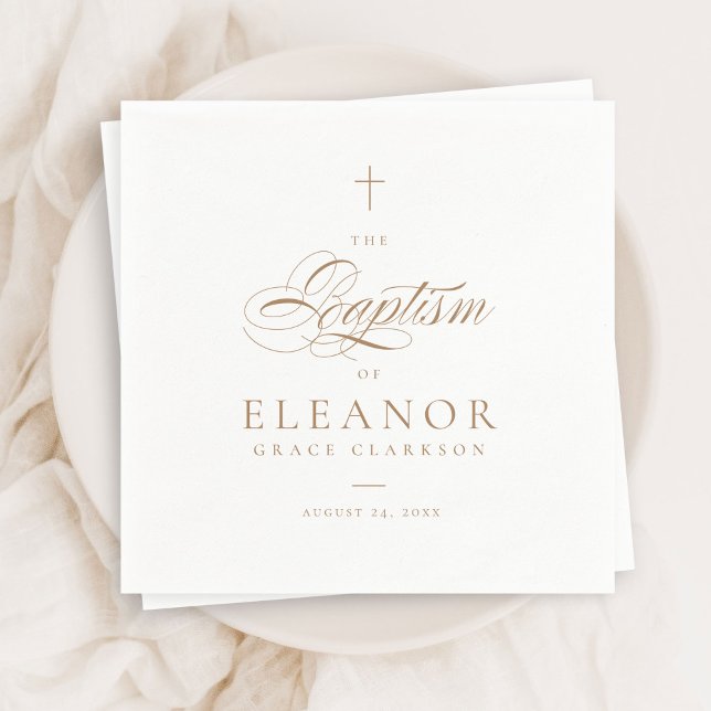 Serviette En Papier Baptême Gold Elegant Cross Script Calligraphie (Créateur téléchargé)