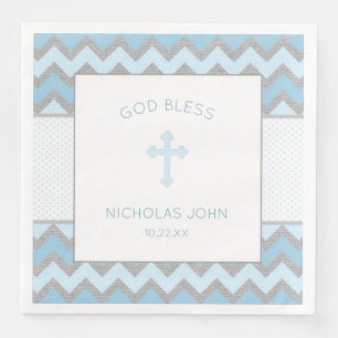 Serviette En Papier Baptême gris bleu rustique Christening Napkin
