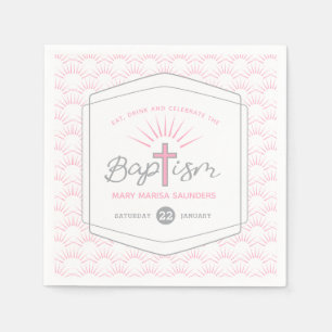Serviette En Papier Baptême halo et croix rosé personnalisé