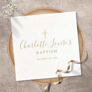 Serviette En Papier Baptême moderne signature dorée