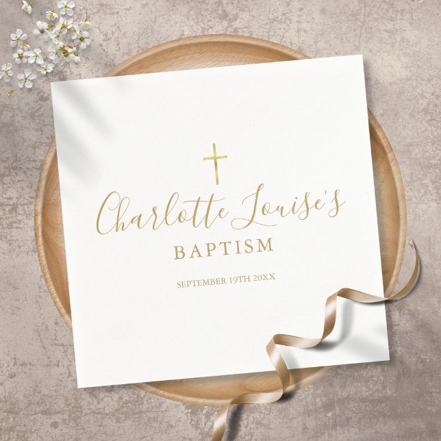 Serviette En Papier Baptême moderne signature dorée (Créateur téléchargé)