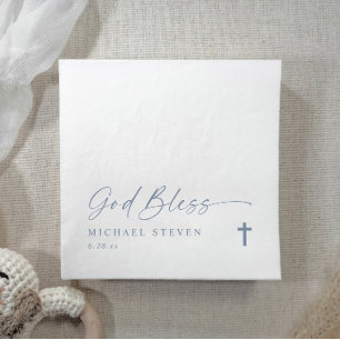 Serviette En Papier Baptême Moderne Simple Bleu Poussiéreux Dieu Bénis