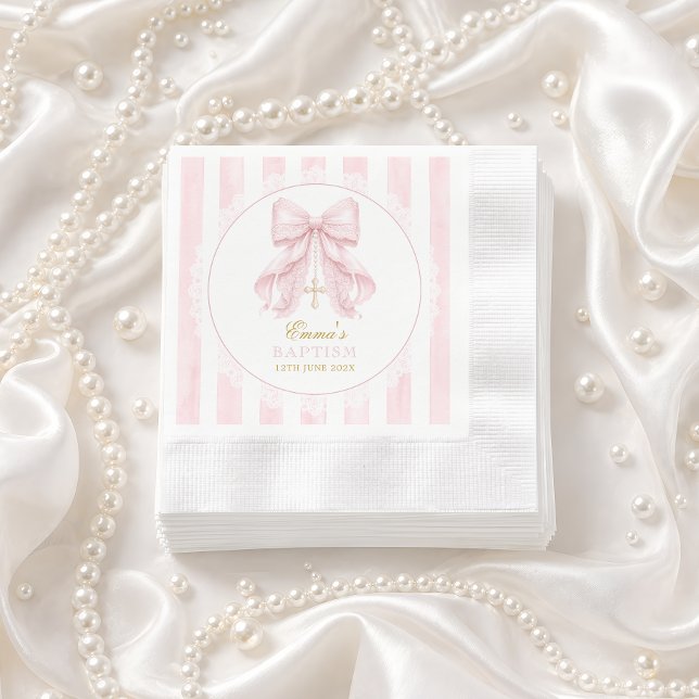 Serviette En Papier Baptême Nœud Rose Bébé Fille (Créateur téléchargé)