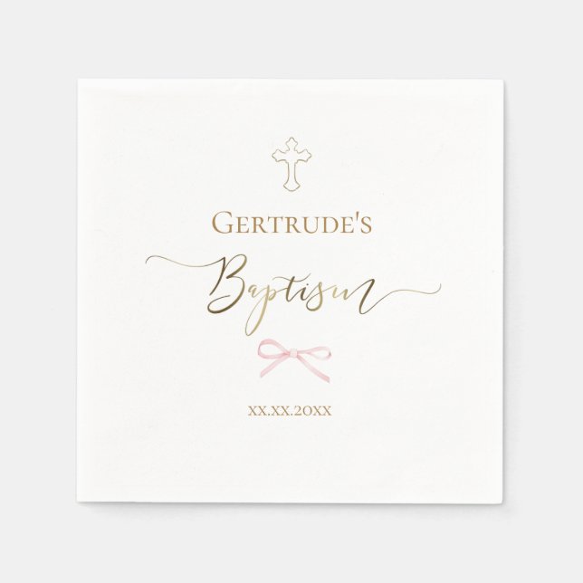 Serviette En Papier Baptême petit arc rose (Devant)