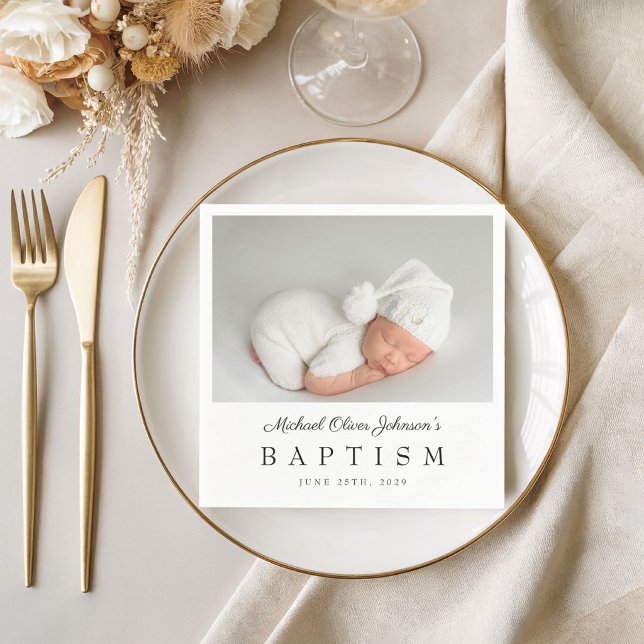 Serviette En Papier Baptême photo d'écriture élégante (Elegant Script Photo Baptism Napkins)