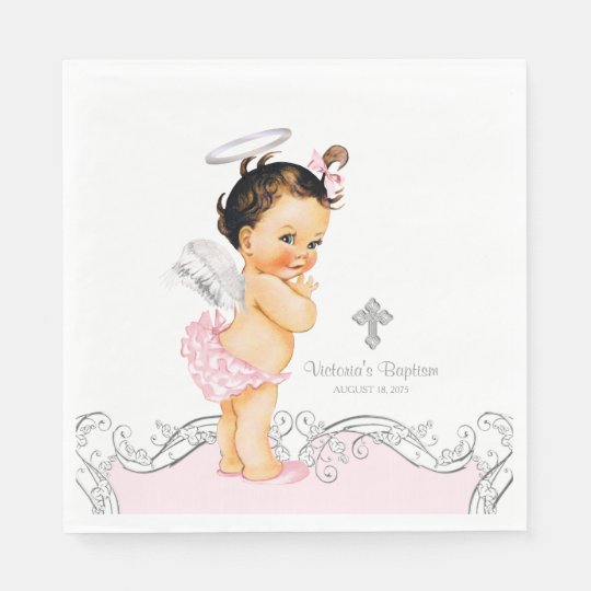 Serviette En Papier Bapteme Rose De Bapteme De Bebe D Ange Zazzle Fr