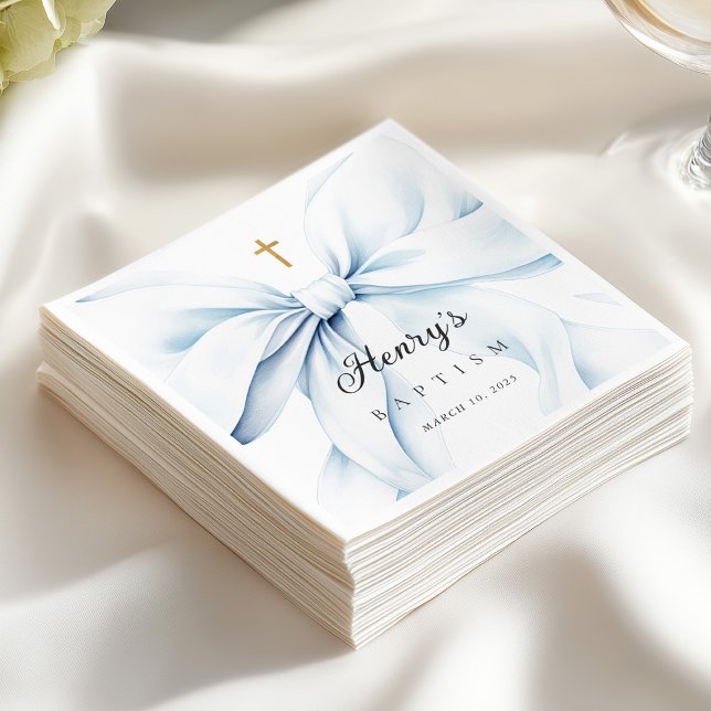 Serviette En Papier Baptême Ruban Bleu Bébé  (Créateur téléchargé)