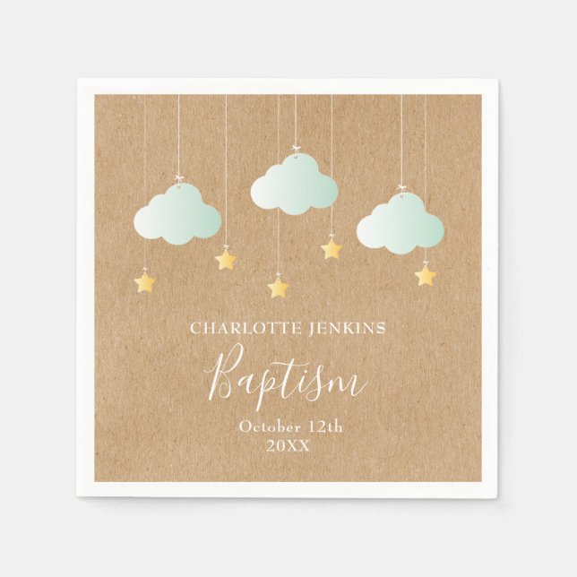 Serviette En Papier Baptême Rustique Étoiles Scintillantes (Devant)