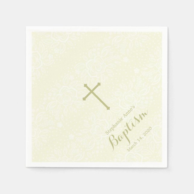 Serviette En Papier Baptême Sage Delicate dentelle florale (Devant)