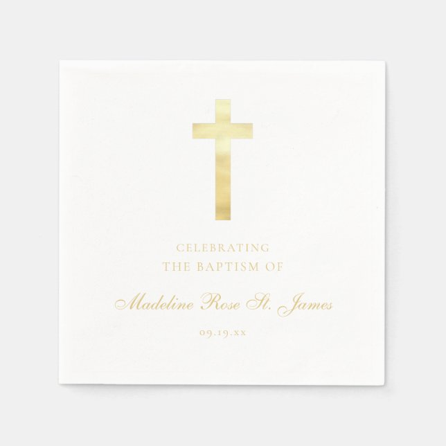 Serviette En Papier Baptême Signature Dorée Moderne (Devant)