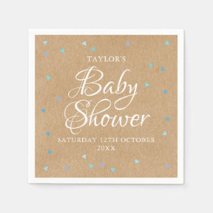 Serviette En Papier Baptême / Sprinkle Bébé Garçon Cœurs Amour Bleu Ru