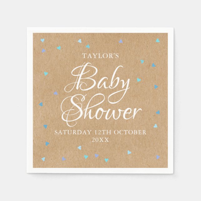 Serviette En Papier Baptême / Sprinkle Bébé Garçon Cœurs Amour Bleu Ru (Devant)
