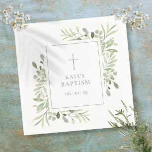 Serviette En Papier Baptême végétation aquarelle