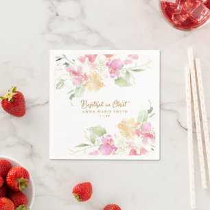 Serviette En Papier Baptisé dans le Christ Fleurs roses Baptême person