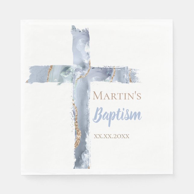 Serviette En Papier Baptism dusty blue agate Holy Cross (Devant)