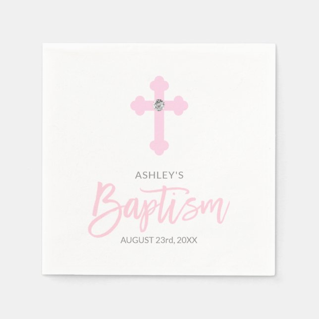 Serviette En Papier BAPTISME Personnalisé Pink GIRL Cross (Devant)