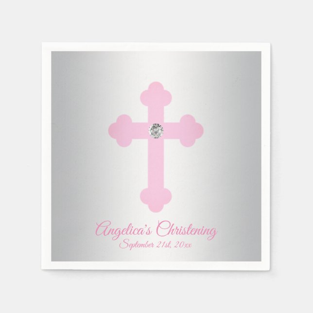 Serviette En Papier BAPTISME Personnalisé Rose Rose Rose FILLE CHRISTE (Devant)