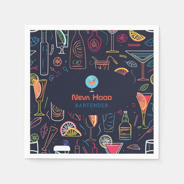Serviette En Papier Bar à cocktails Professional | Lumière néon (Devant)