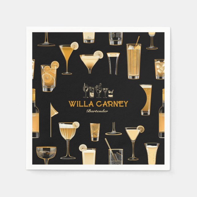 Serviette En Papier Bar à cocktails Professional | Or élégant (Devant)