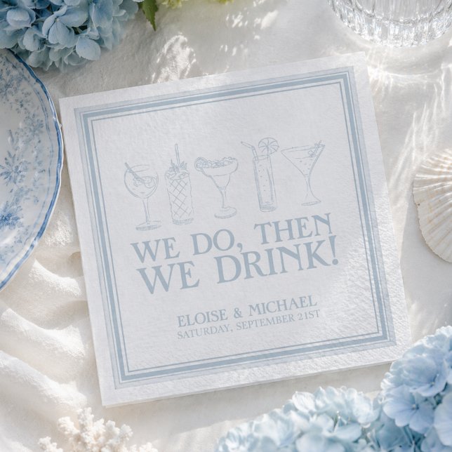 Serviette En Papier Bar de réception de mariage Cocktail Bleu Côtiers (Coastal Blue Cocktail Wedding Reception Bar Napkins)