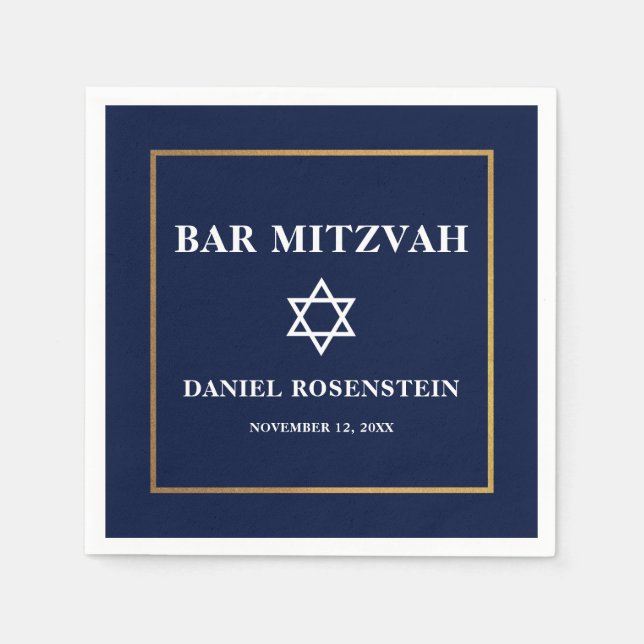 Serviette En Papier Bar Mitzvah Bleu et Or (Devant)