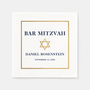Serviette En Papier Bar Mitzvah Blue White Gold
