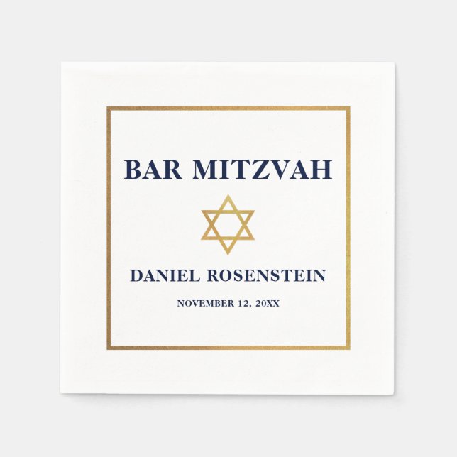 Serviette En Papier Bar Mitzvah Blue White Gold (Devant)