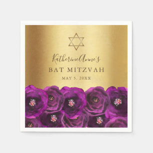 Serviette En Papier Bar Mitzvah élégante rose magenta floral or