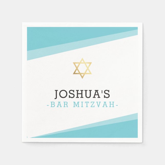 Serviette En Papier BAR MITZVAH étoile simple moderne turquoise bleu (Devant)