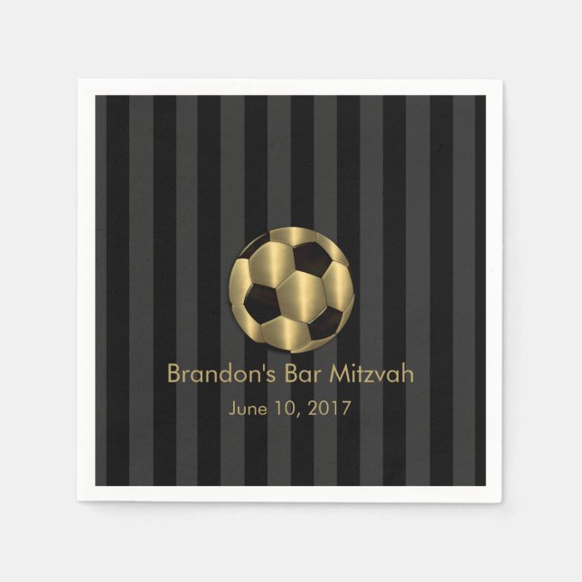 Serviette En Papier Bar Mitzvah Gold et Black Soccer Ball (Devant)