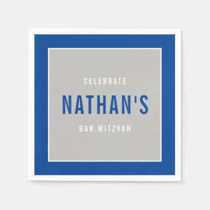 Serviette En Papier BAR MITZVAH moderne bold bloc royal bleu gris