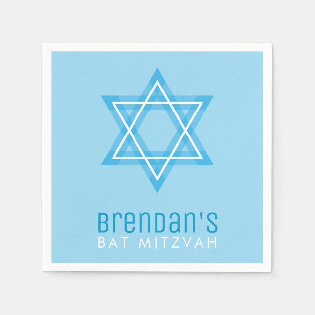 Serviette En Papier BAR MITZVAH moderne style simple étoile bleue (Devant)