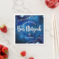 Bar Mitzvah Navy Agate Blue Galaxy White Script