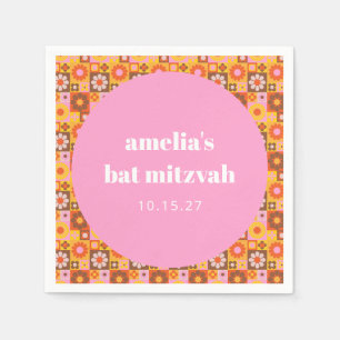 Serviette En Papier Bar Mitzvah personnalisée géométrique florale rose