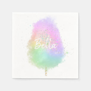 Serviette En Papier Barbe à papa arc-en-ciel paillettes mignon