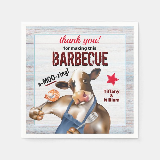 Serviette En Papier Barbecue Cuisine Vache Grillant crevettes (Devant)