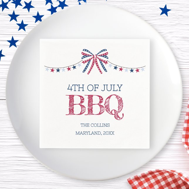 Serviette En Papier Barbecue patriotique 4 juillet BBQ Summer Party (Patriotic Barbeque 4th of July BBQ Summer Party Napkins)