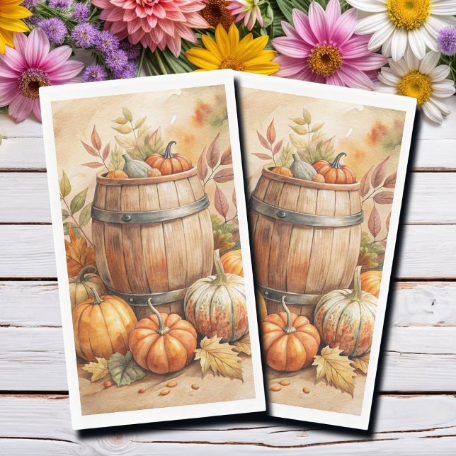 Serviette En Papier Baril d'aquarelle avec citrouilles automne (Créateur téléchargé)