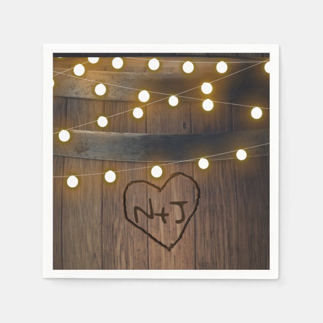 Serviette En Papier Baril en bois Carved Heart Lights Mariage rustique (Devant)