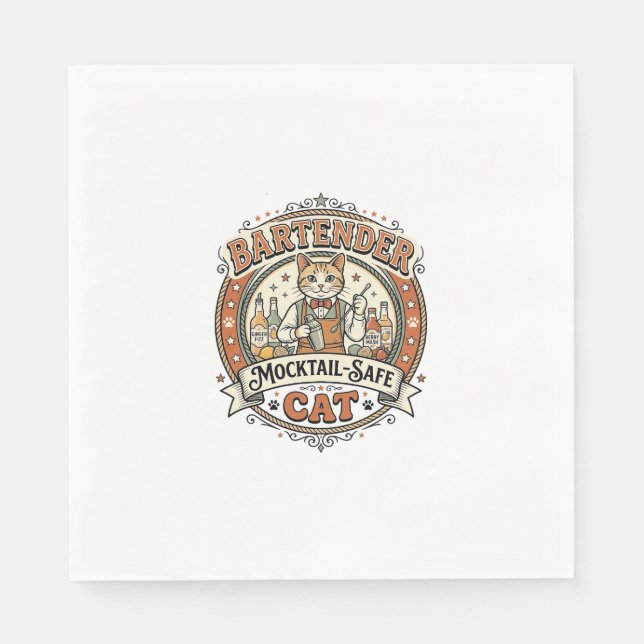 Serviette En Papier Barman Mocktail-Safe Chat Barman Mocktail-Saf (Devant)