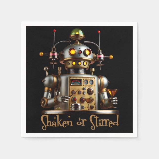 Serviette En Papier Barman Robot Futuriste "Secoué ou Remué" (Devant)
